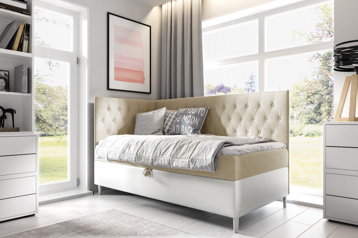 Modena III bed, decorative quilting of the headboard with buttons in the + Soft 17 – Fresh 1 – front view – image 1