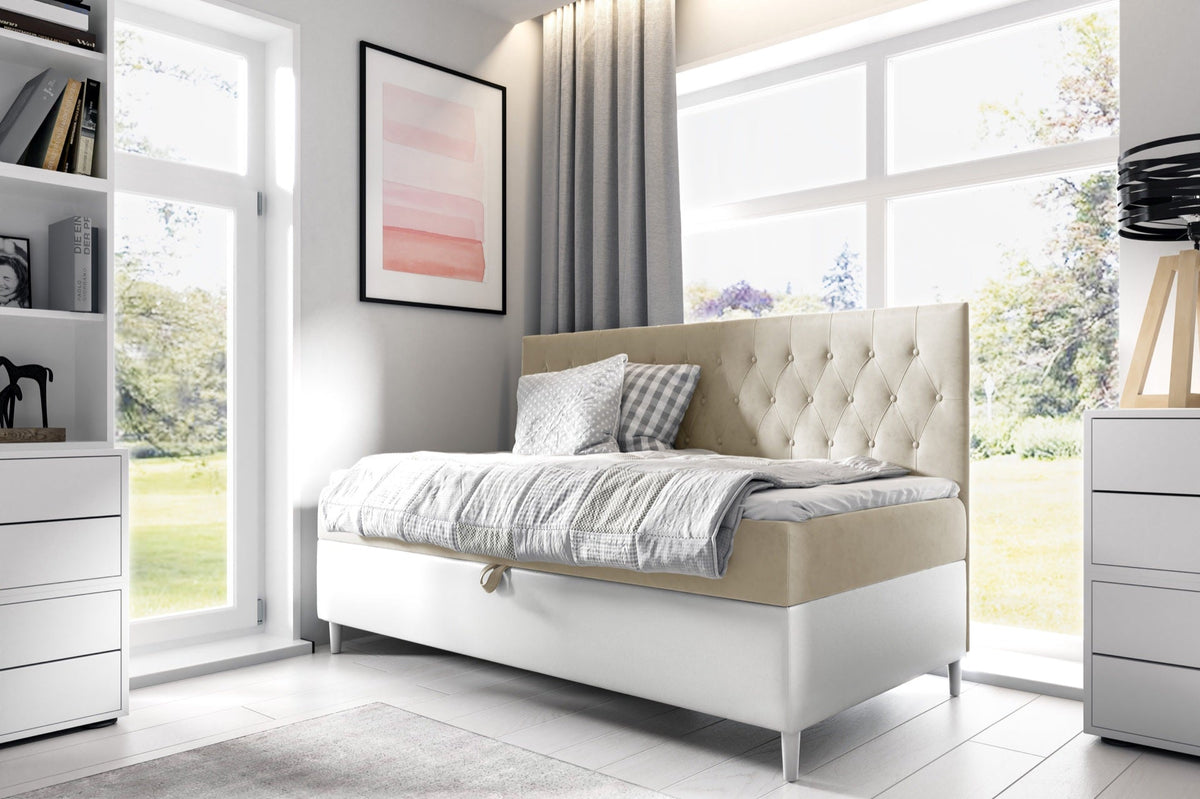 Modena II bed, decorative quilting of the headboard with buttons in the + Soft 17 – Fresh 1 – front view – image 1