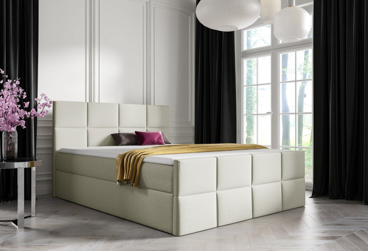 Mivaro continental bed with a bedding storage compartment – Monolith 02 – front view – image 1