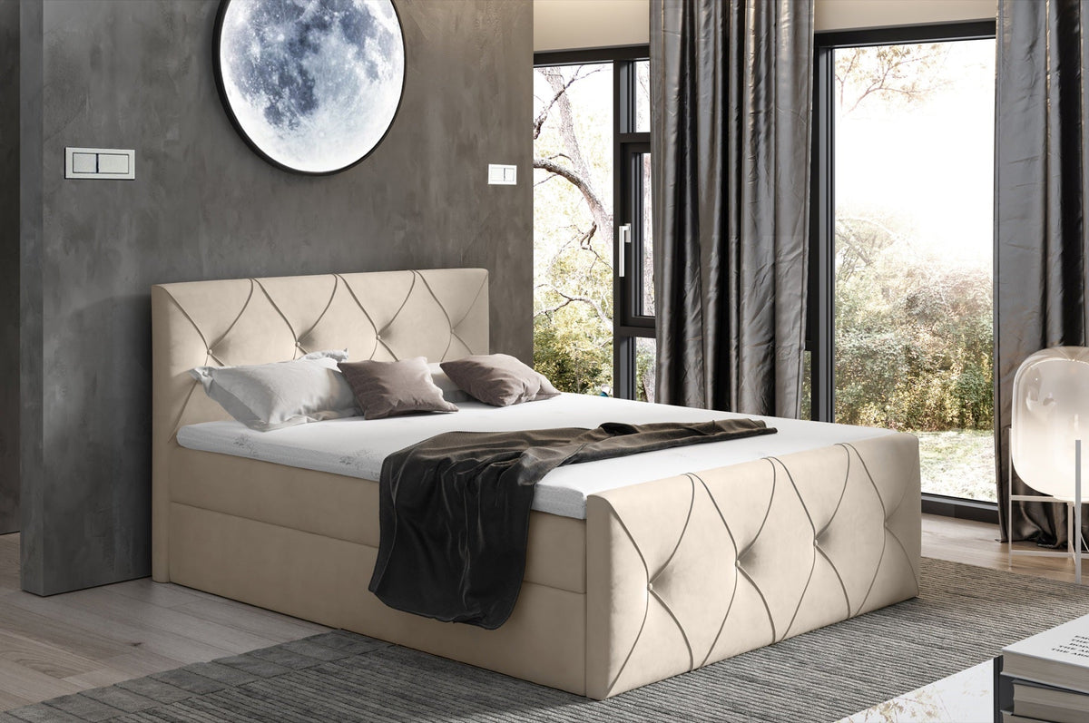 Virox Lux continental bed with a bedding storage compartment – Matt Velvet 08 – front view – image 1
