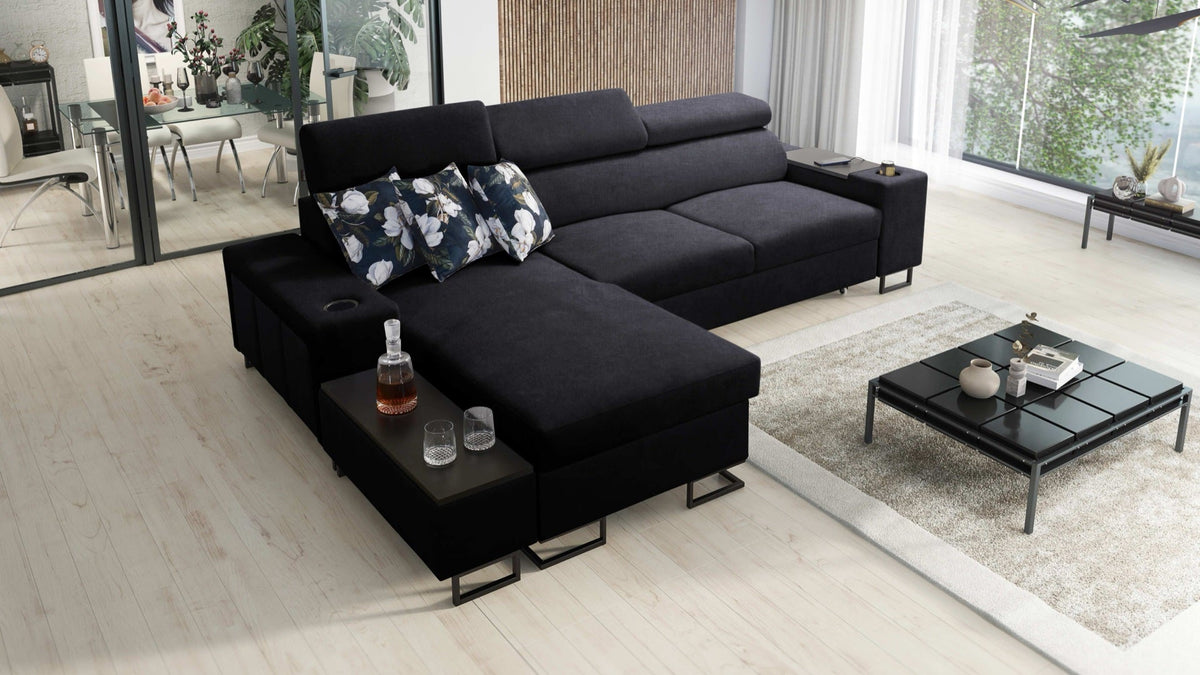 Prestige I corner sofa bed with USB port – right-hand