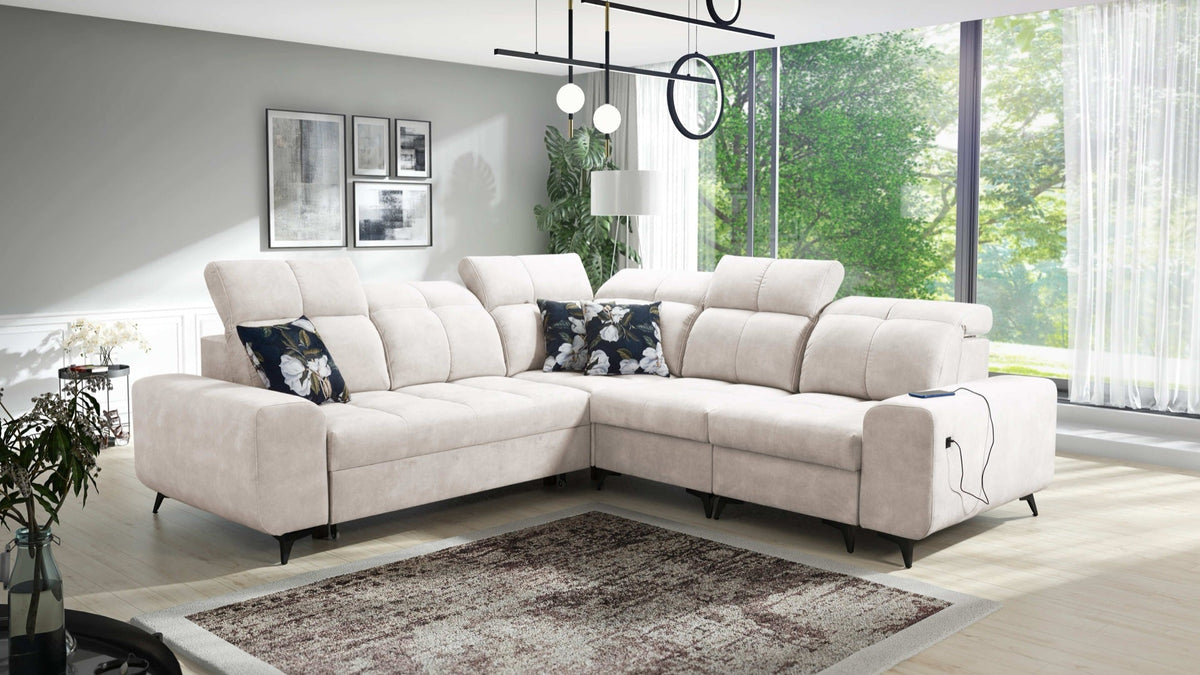 Ascot III corner sofa bed, USB port – right-hand