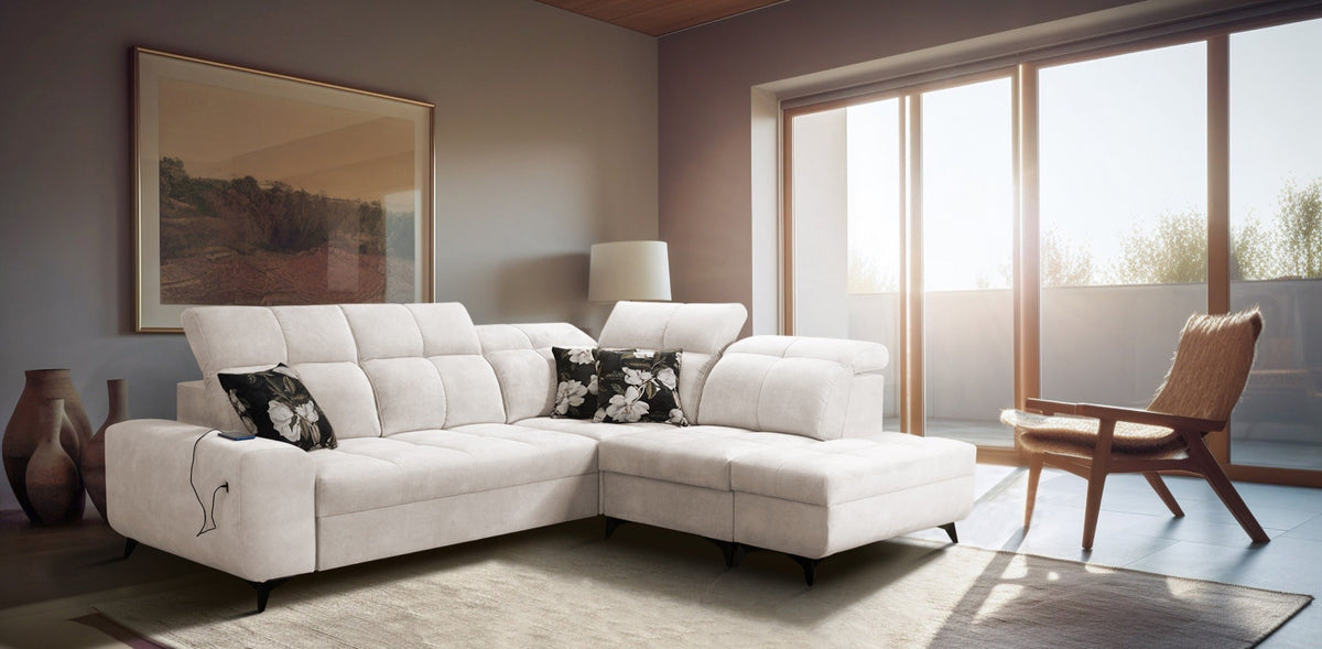 Ascot VII corner sofa bed, USB port – right-hand