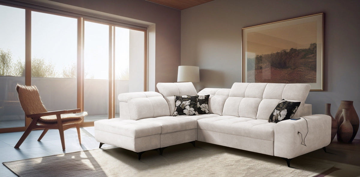 Ascot VII corner sofa bed, USB port – left-hand