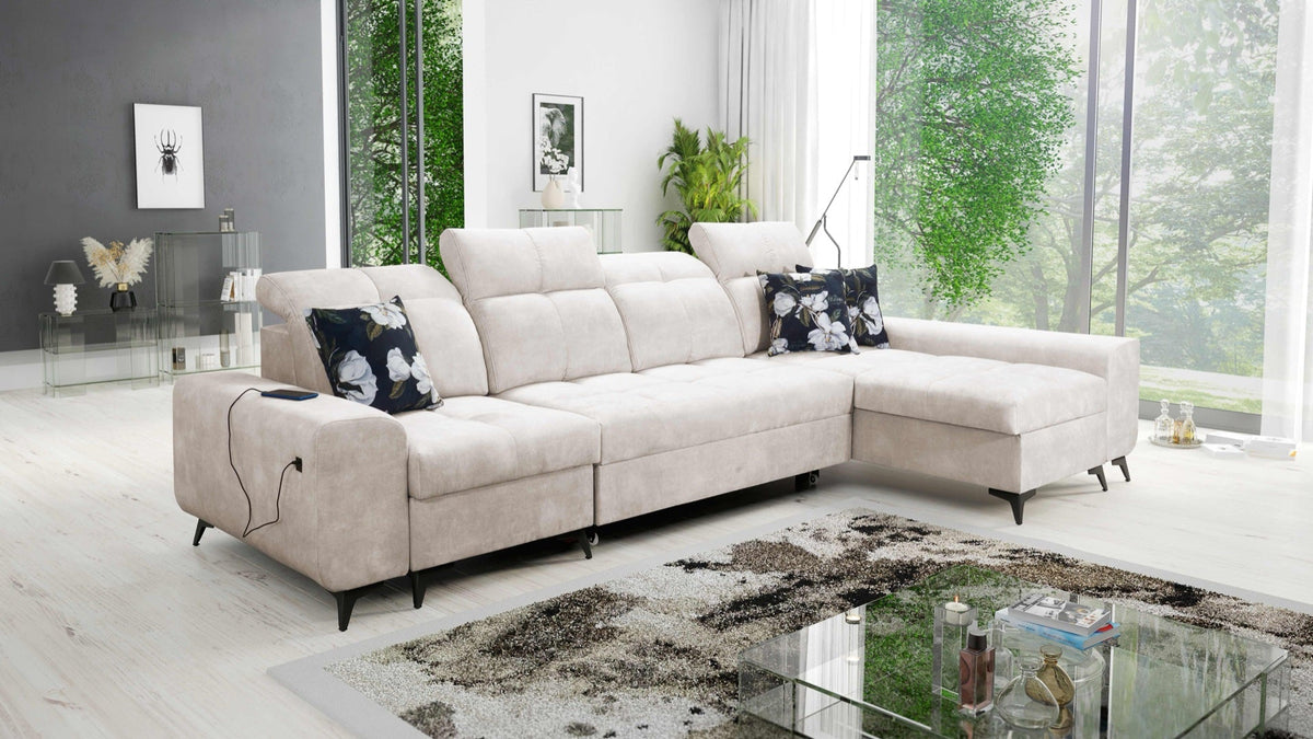Ascot XII corner sofa bed, USB port – right-hand