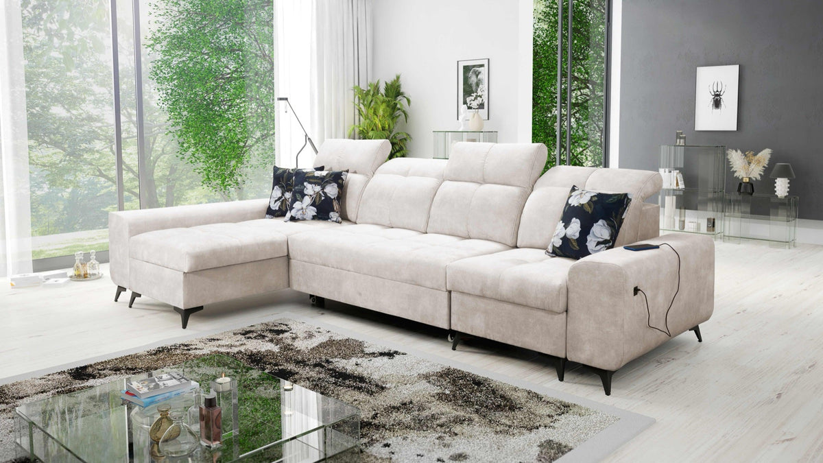 Ascot XII corner sofa bed, USB port – left-hand