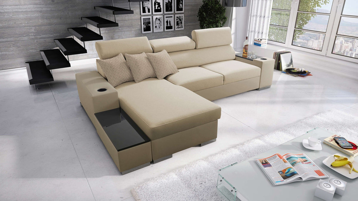 Napoli I Mini corner sofa bed, opening bar – left-hand