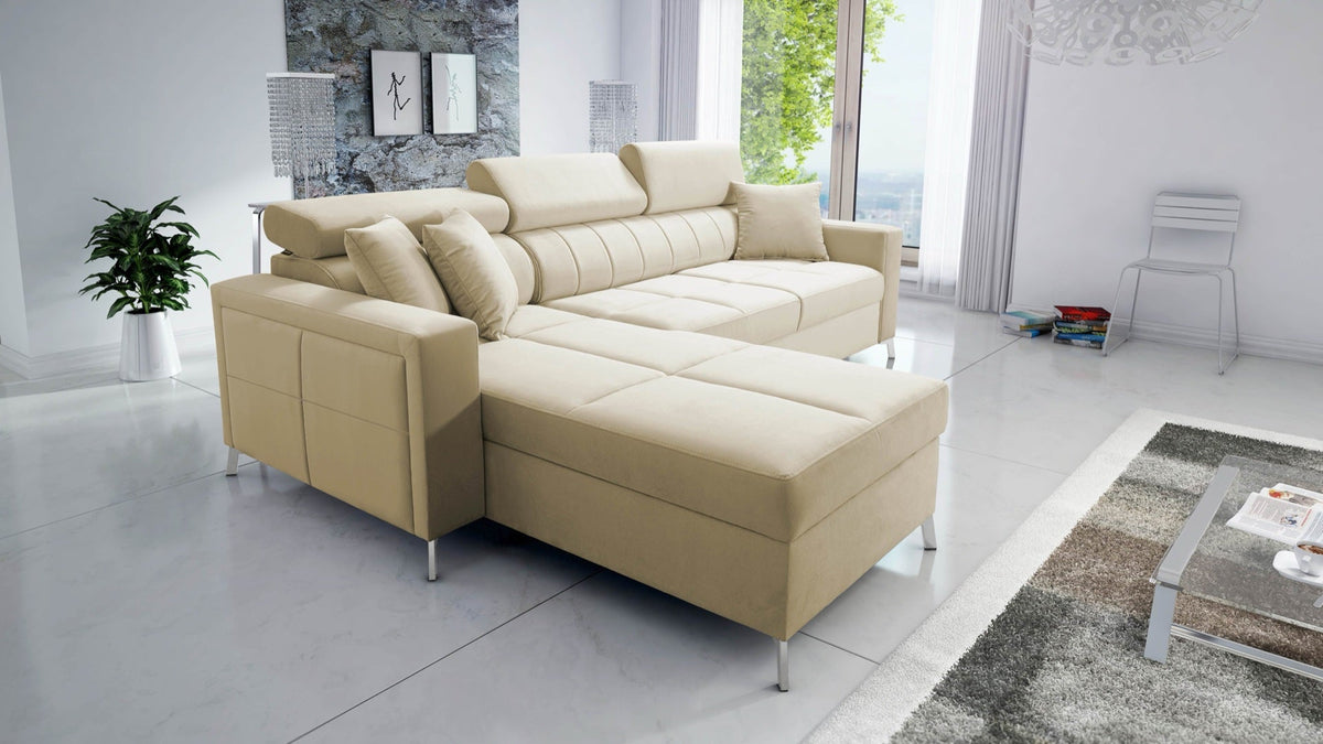Oslo I Mini corner sofa bed with storage – left-hand