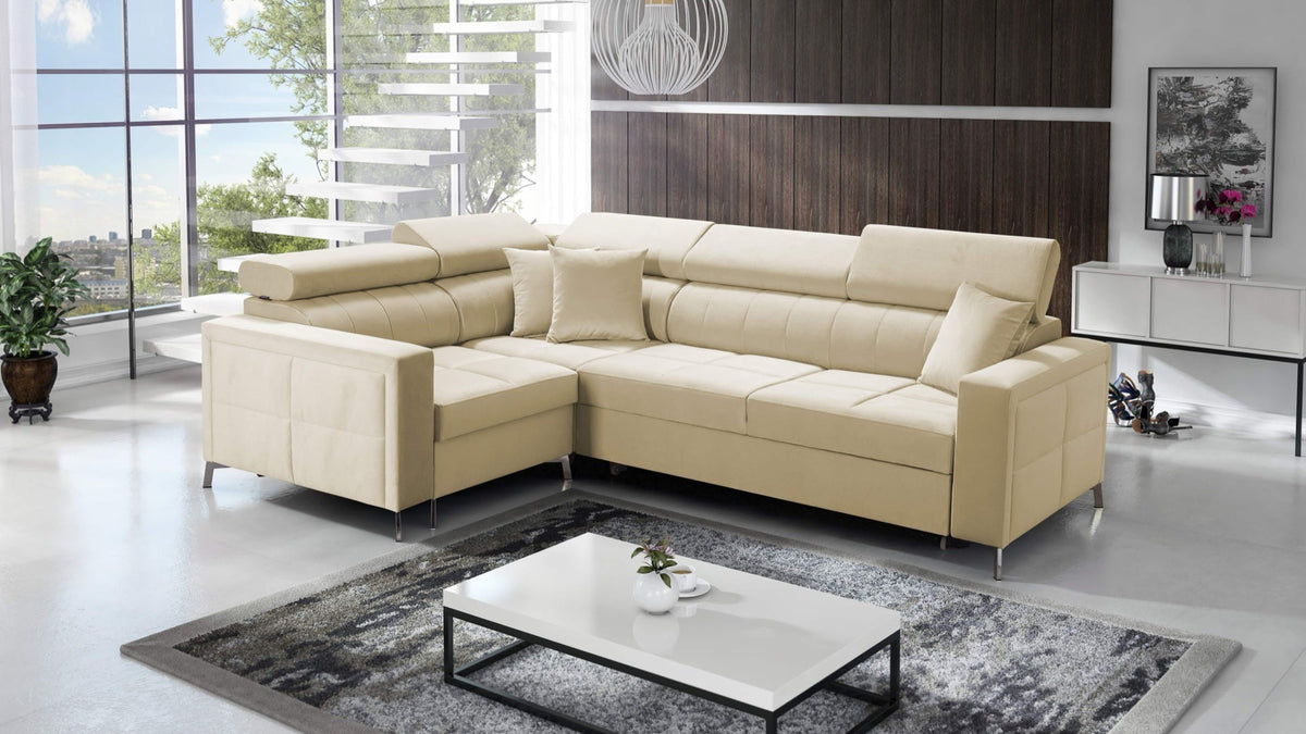 Oslo II corner sofa bed with storage – left-hand