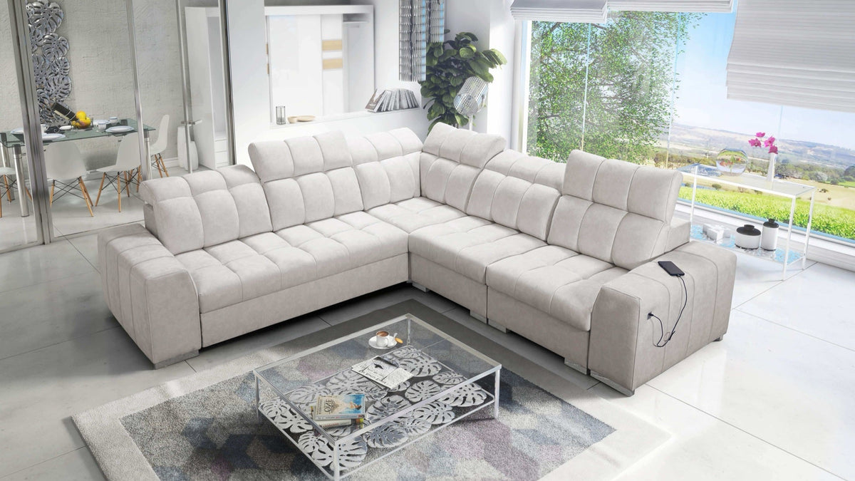 Prisma III corner sofa bed, USB port – right-hand