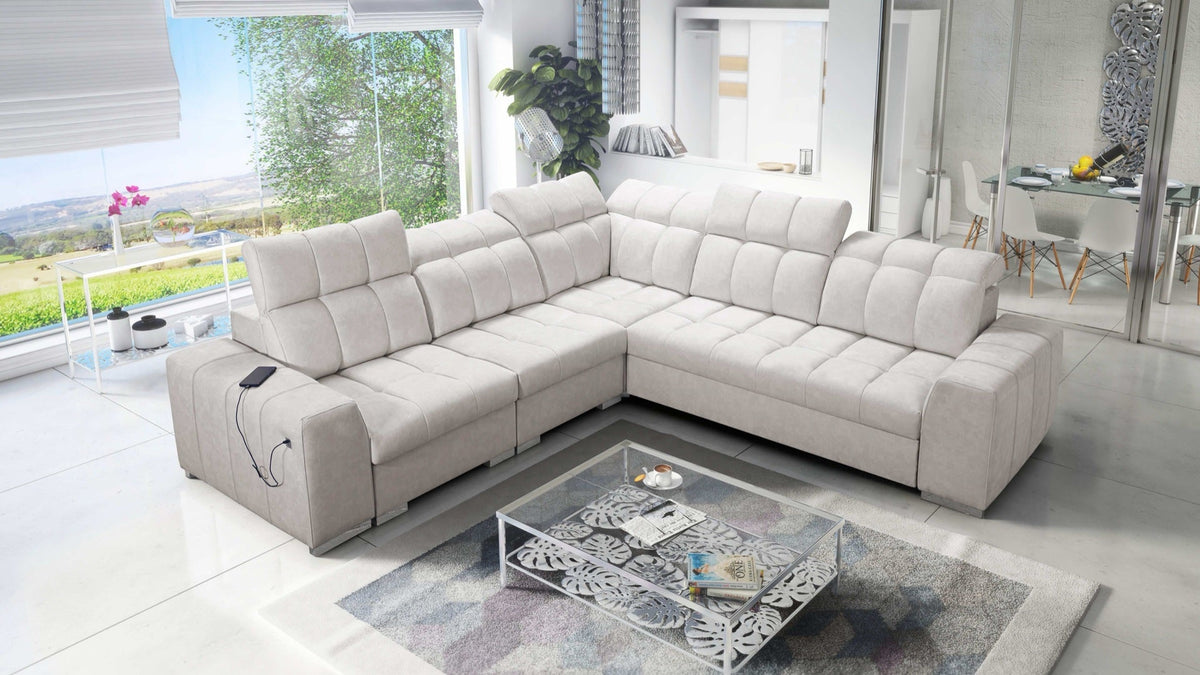Prisma III corner sofa bed, USB port – left-hand