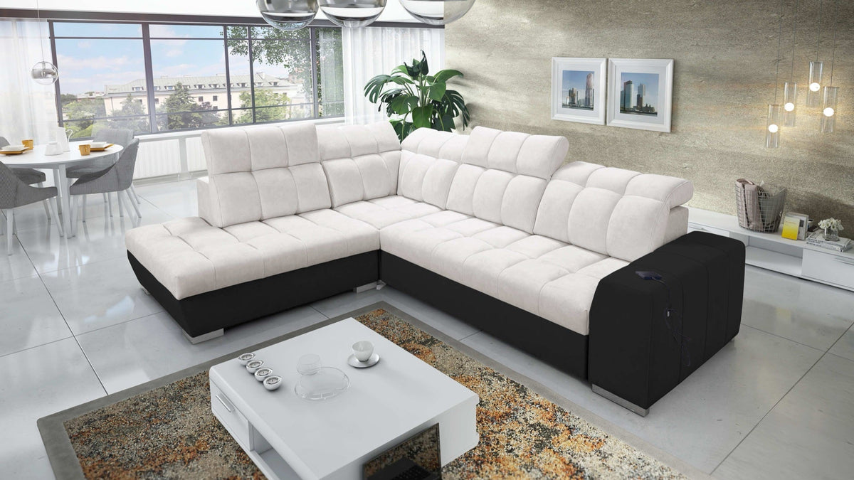 Prisma VII corner sofa bed, USB – eco-leather, left-hand
