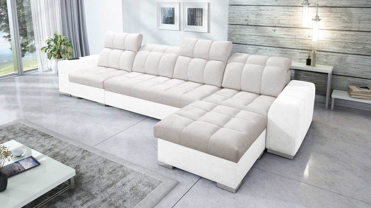 Prisma XII corner sofa bed, USB – eco-leather, right-hand
