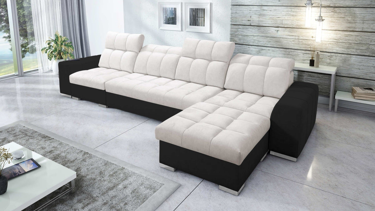 Prisma XII corner sofa bed, USB – eco-leather, right-hand