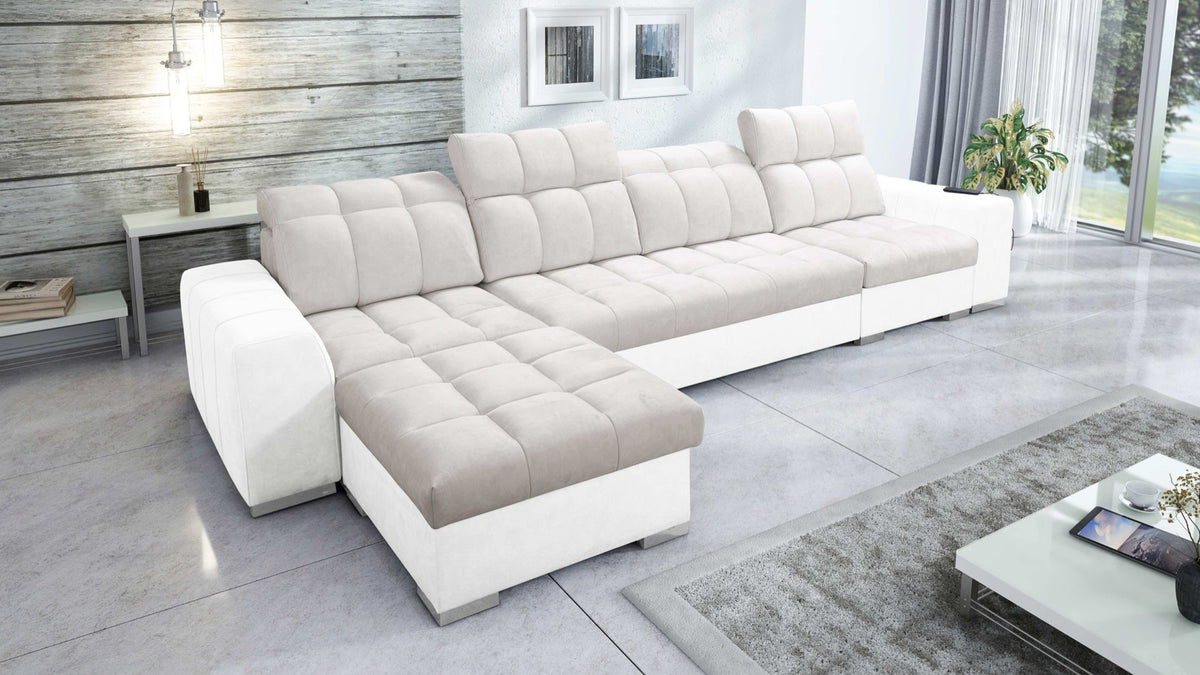 Prisma XII corner sofa bed, USB – eco-leather, left-hand