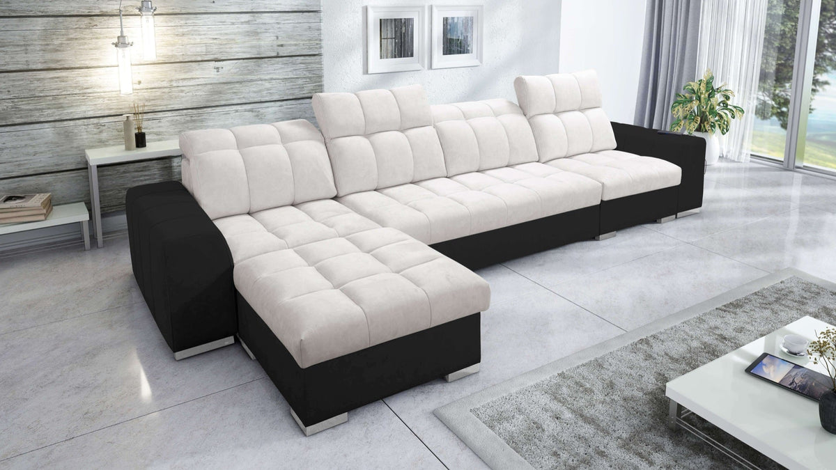 Prisma XII corner sofa bed, USB – eco-leather, left-hand