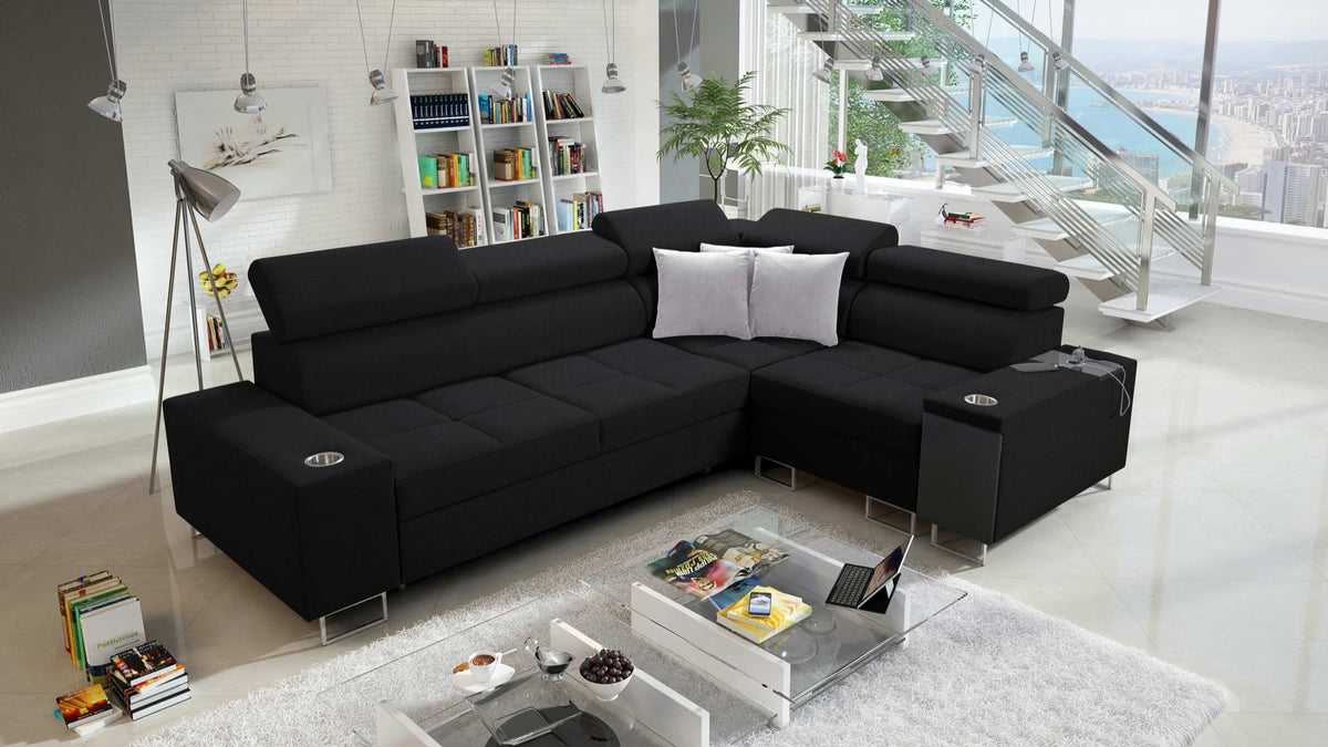 Orbix II corner sofa bed, adjustable headrests – right-hand