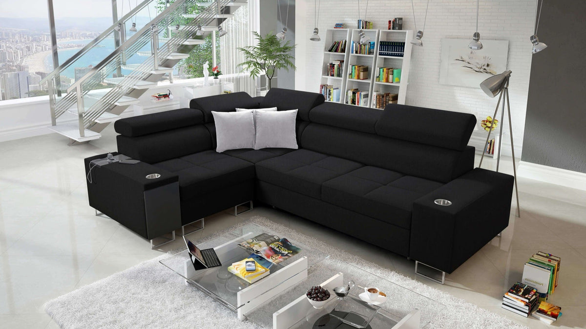 Orbix II corner sofa bed, adjustable headrests – left-hand