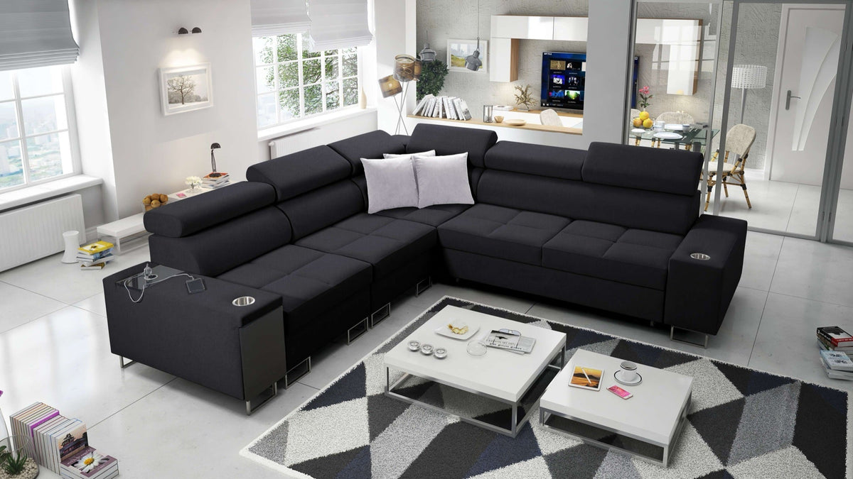 Orbix III corner sofa bed, adjustable headrests – left-hand