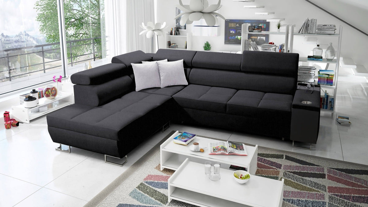 Orbix VII corner sofa bed, adjustable headrests – left-hand