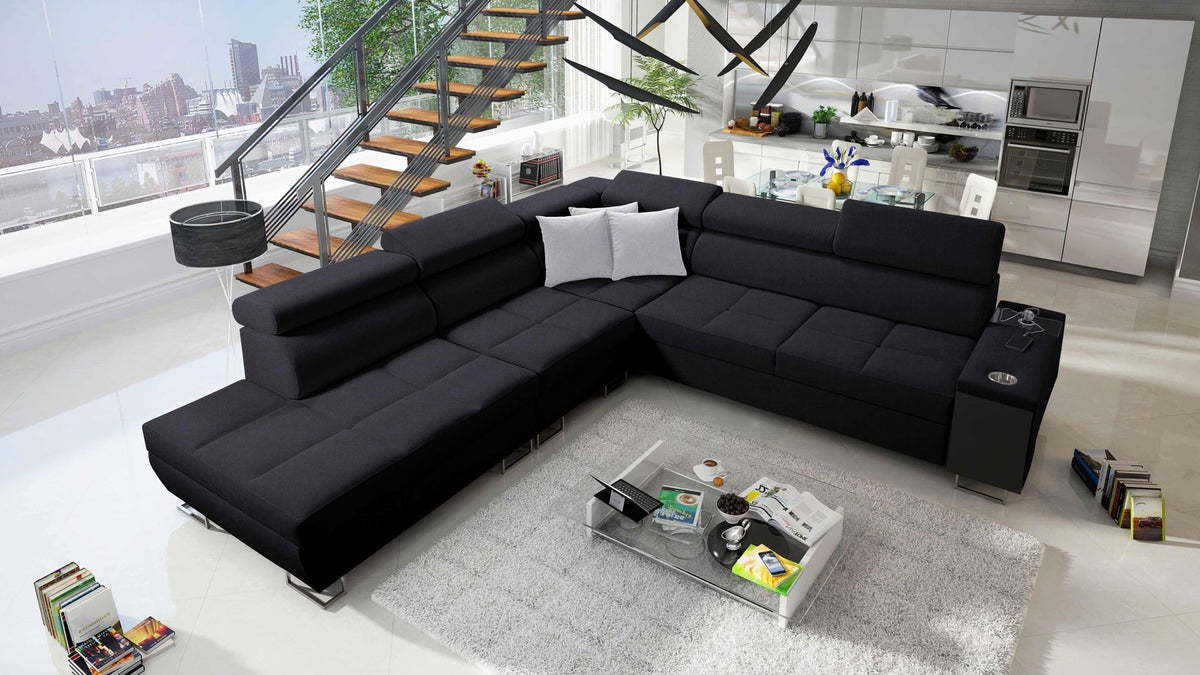 Orbix IX corner sofa bed, adjustable headrests – left-hand