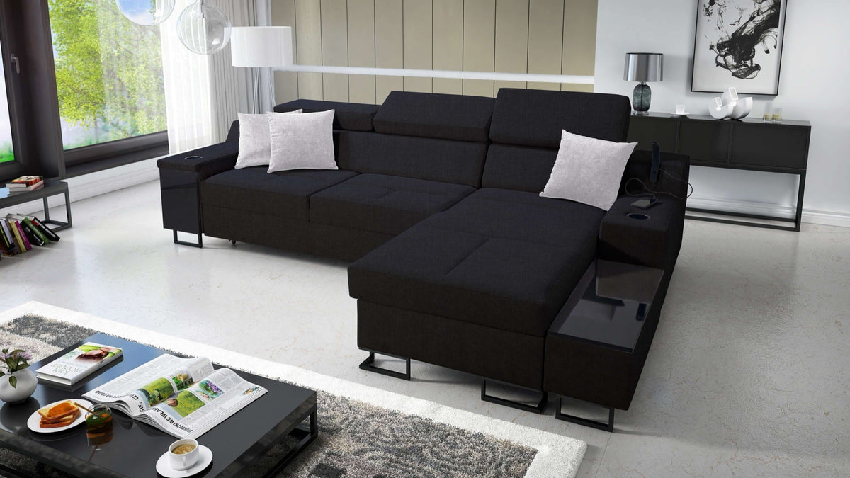 Avanti I Mini corner sofa bed with USB lamp – right-hand
