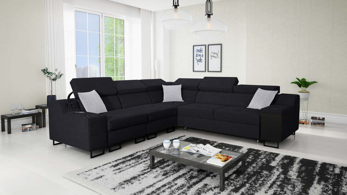 Avanti III corner sofa bed and lamp with USB – left-hand