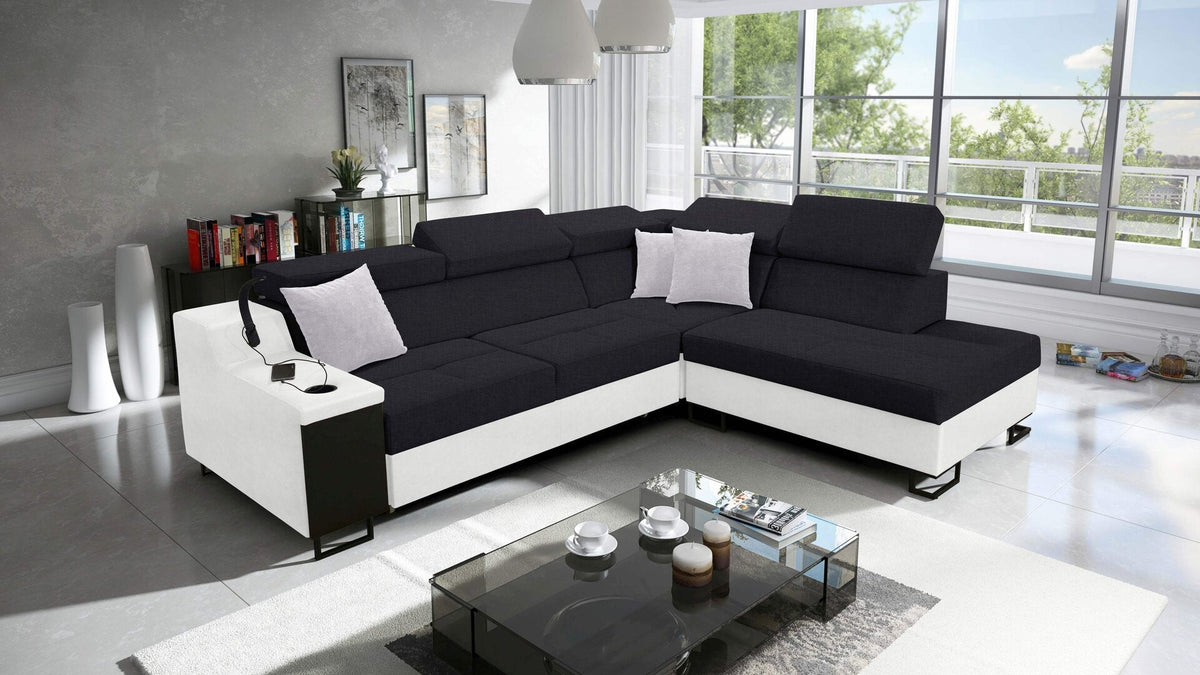Avanti VII corner sofa bed and lamp – eco-leather, left-hand