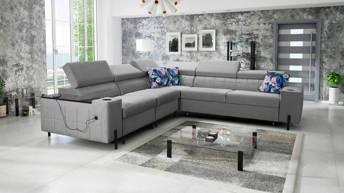 Zetta IV corner sofa bed with opening bar – left-hand