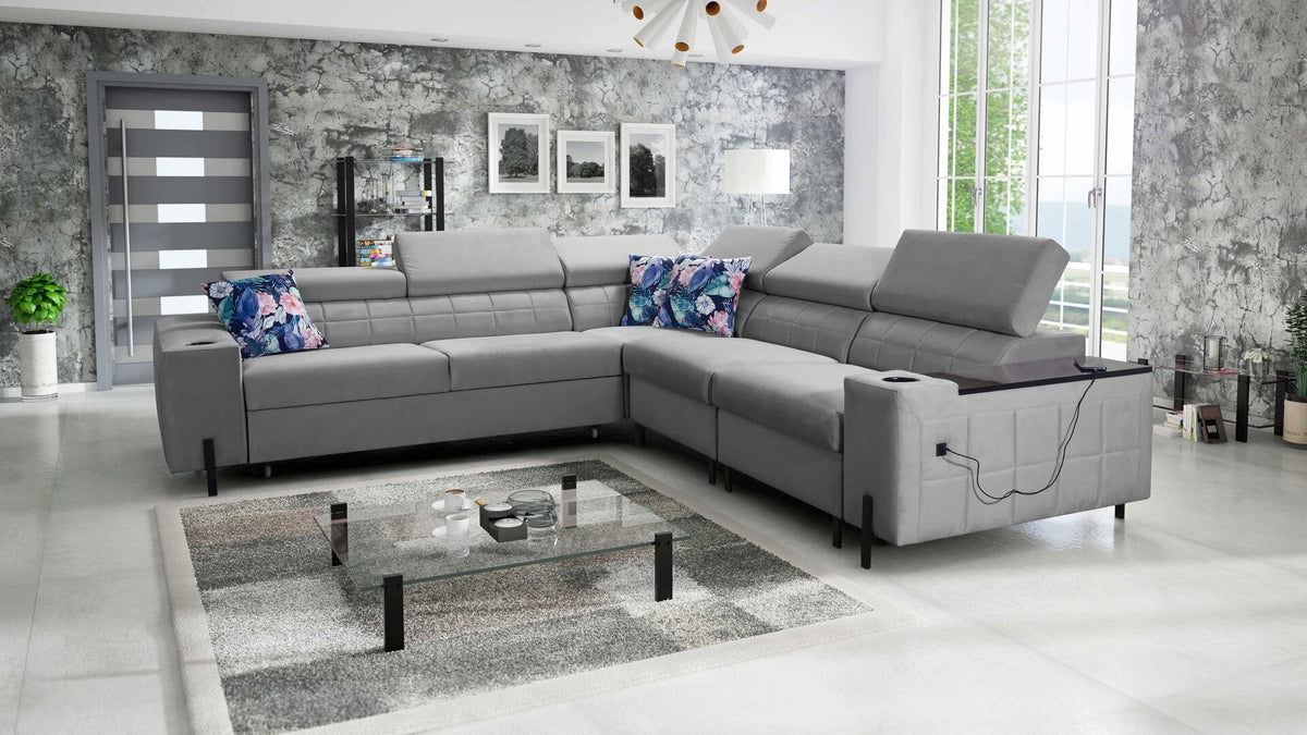 Zetta IV corner sofa bed with opening bar – right-hand