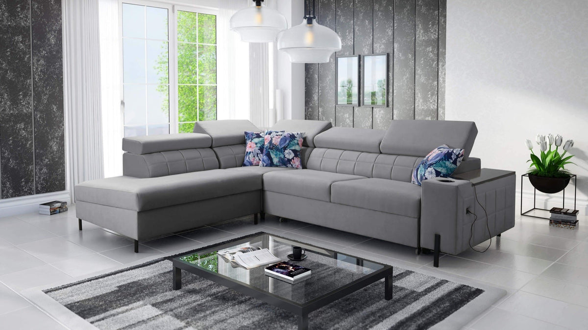 Zetta III corner sofa bed with opening bar – left-hand