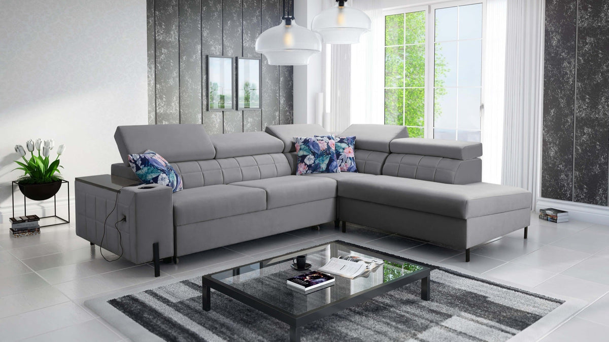 Zetta III corner sofa bed with opening bar – right-hand