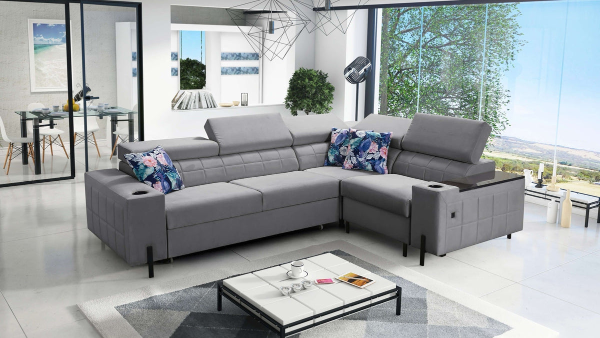 Zetta II corner sofa bed with opening bar – right-hand
