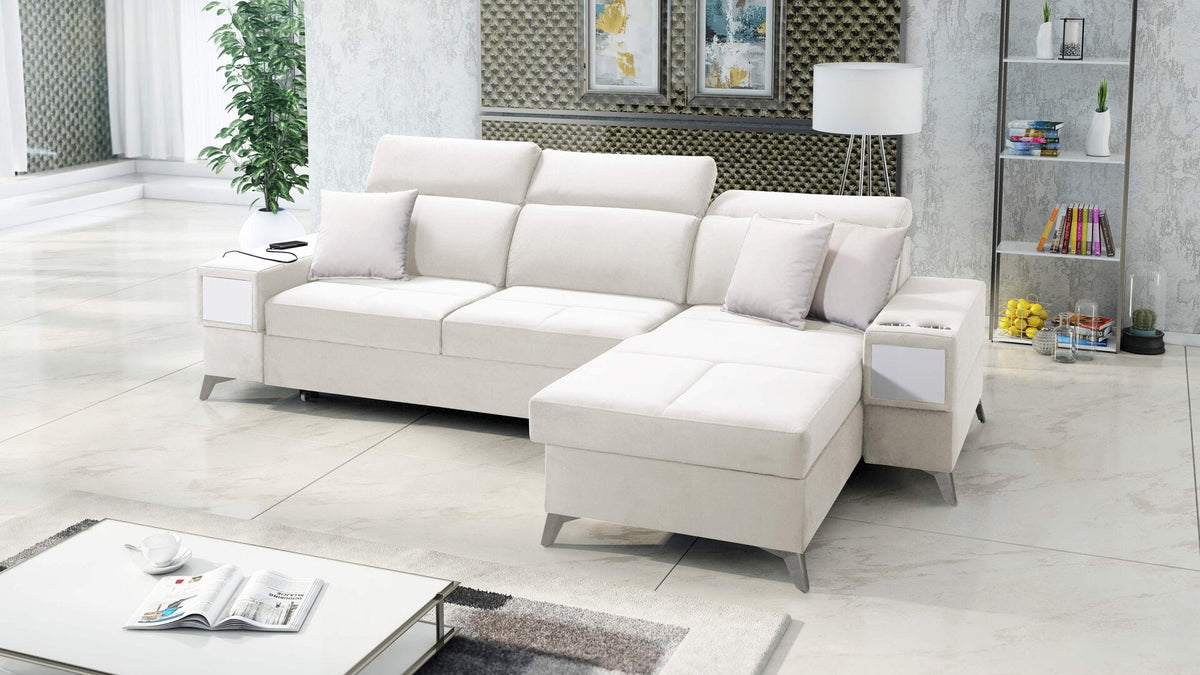 Porto I corner sofa bed, pull-out drawer – right-hand