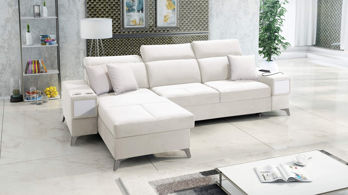 Porto I corner sofa bed, pull-out drawer – left-hand