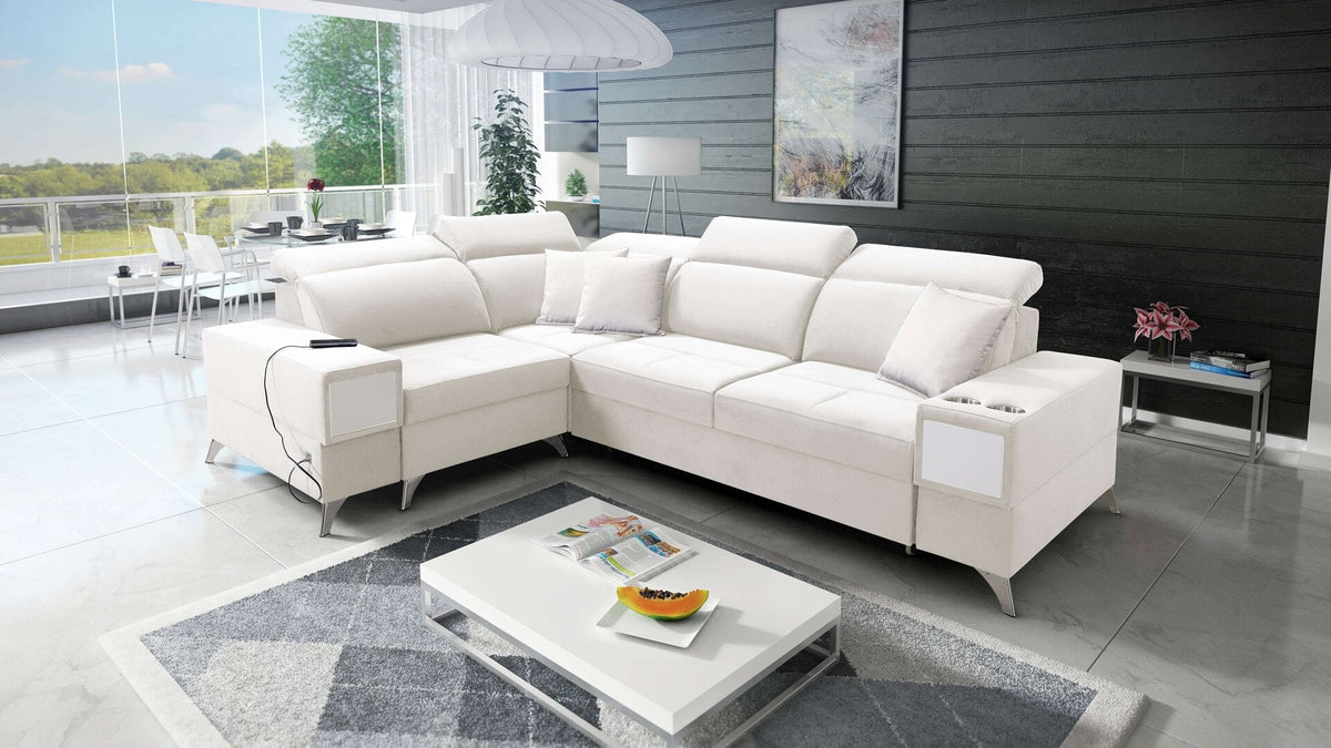 Porto II corner sofa bed, pull-out drawer – left-hand