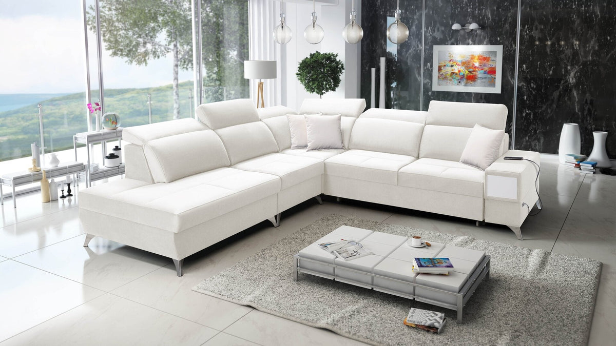 Porto IX corner sofa bed, pull-out drawer – left-hand