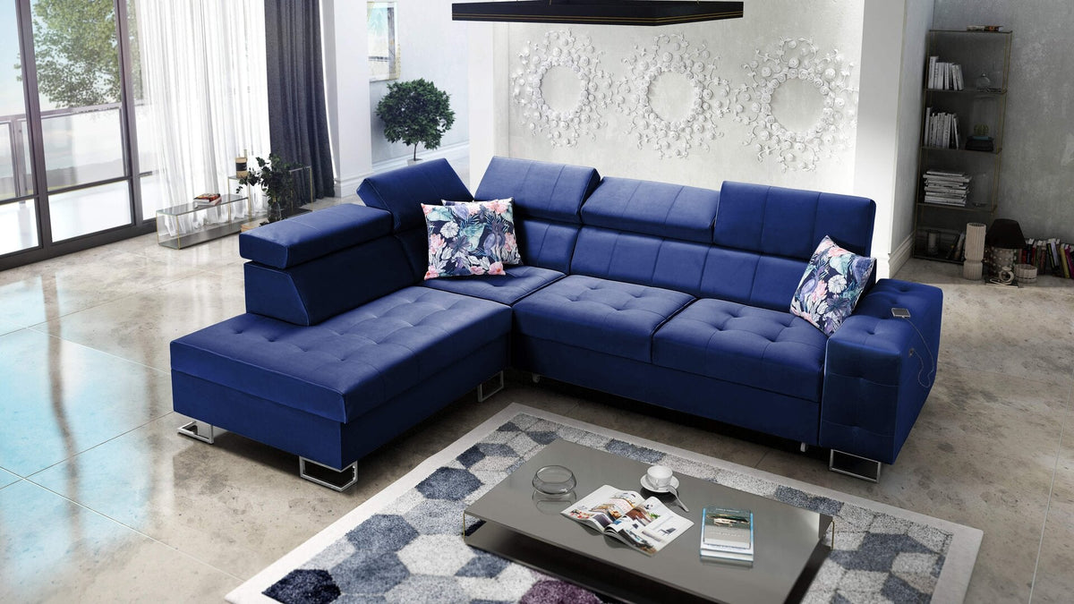 Fusion VII quilted corner sofa bed – left-hand