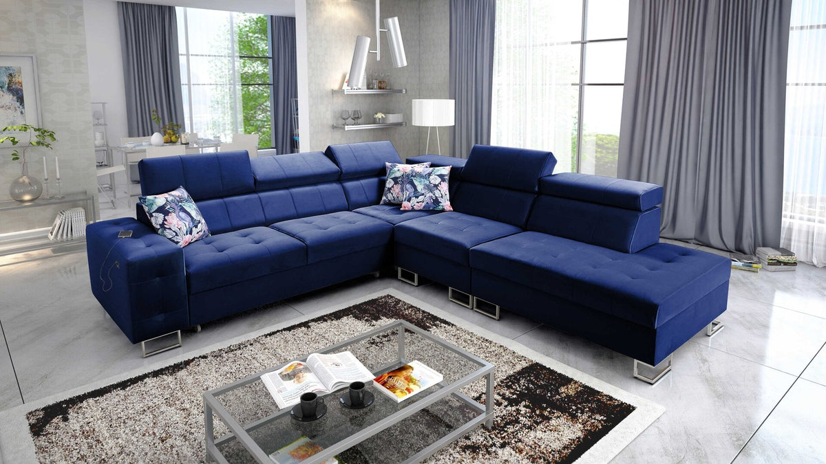 Fusion IX quilted corner sofa bed – right-hand