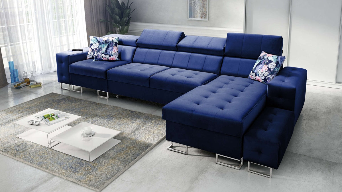 Fusion XI quilted corner sofa bed – right-hand