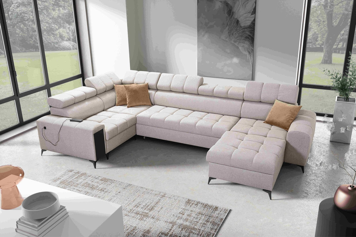 U-shaped Venna IV Mini corner sofa bed, USB – left-hand