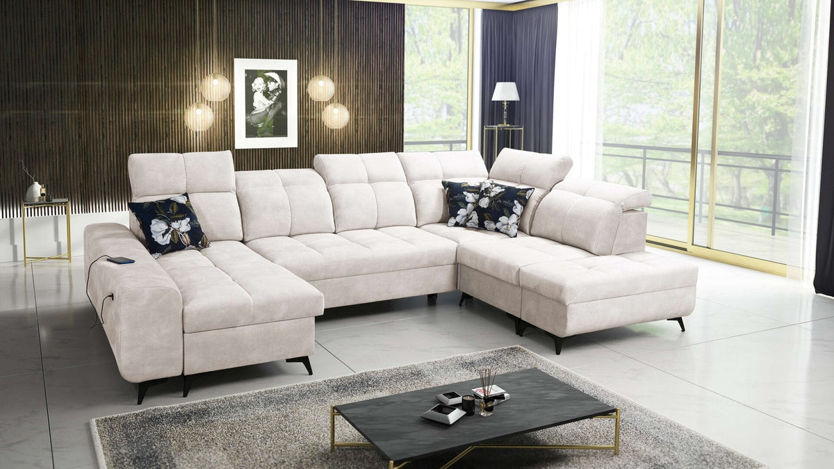U-shaped Ascot VI corner sofa bed, USB port – left-hand