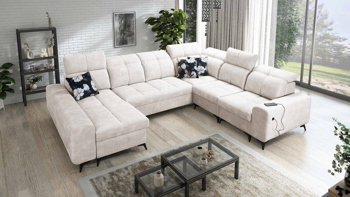 U-shaped Ascot VIII corner sofa bed, USB port – left-hand