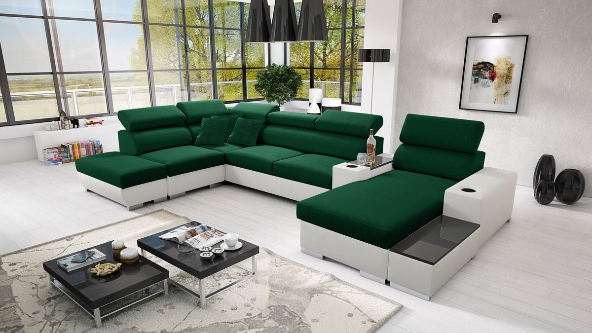 U-shaped Napoli V corner sofa bed – eco-leather, right-hand