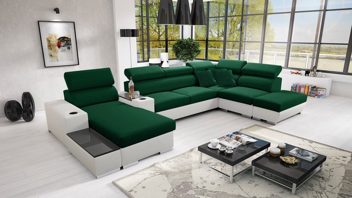 U-shaped Napoli V corner sofa bed – eco-leather, left-hand