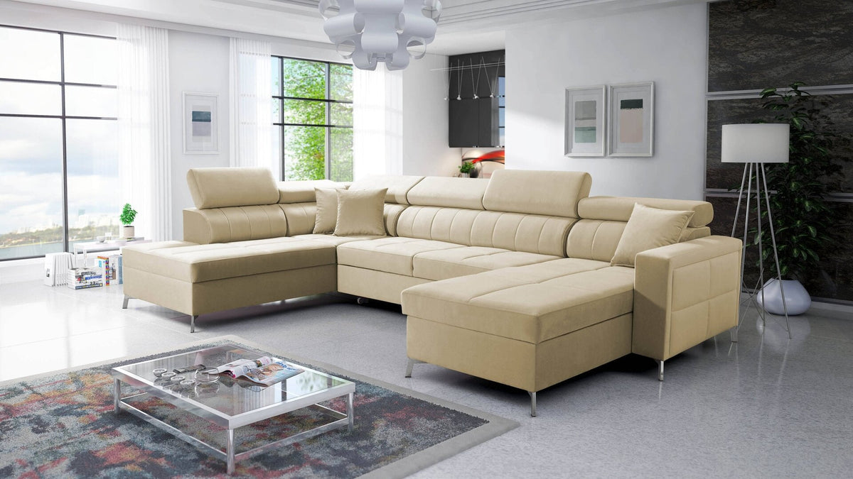 U-shaped Oslo VI corner sofa bed with storage – right-hand