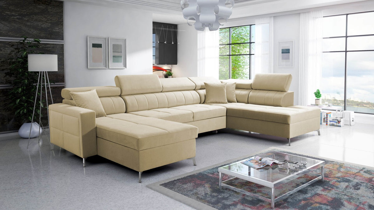 U-shaped Oslo VI corner sofa bed with storage – left-hand
