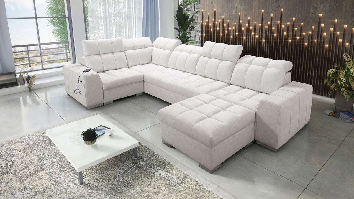 U-shaped Prisma IV corner sofa bed, USB port – right-hand