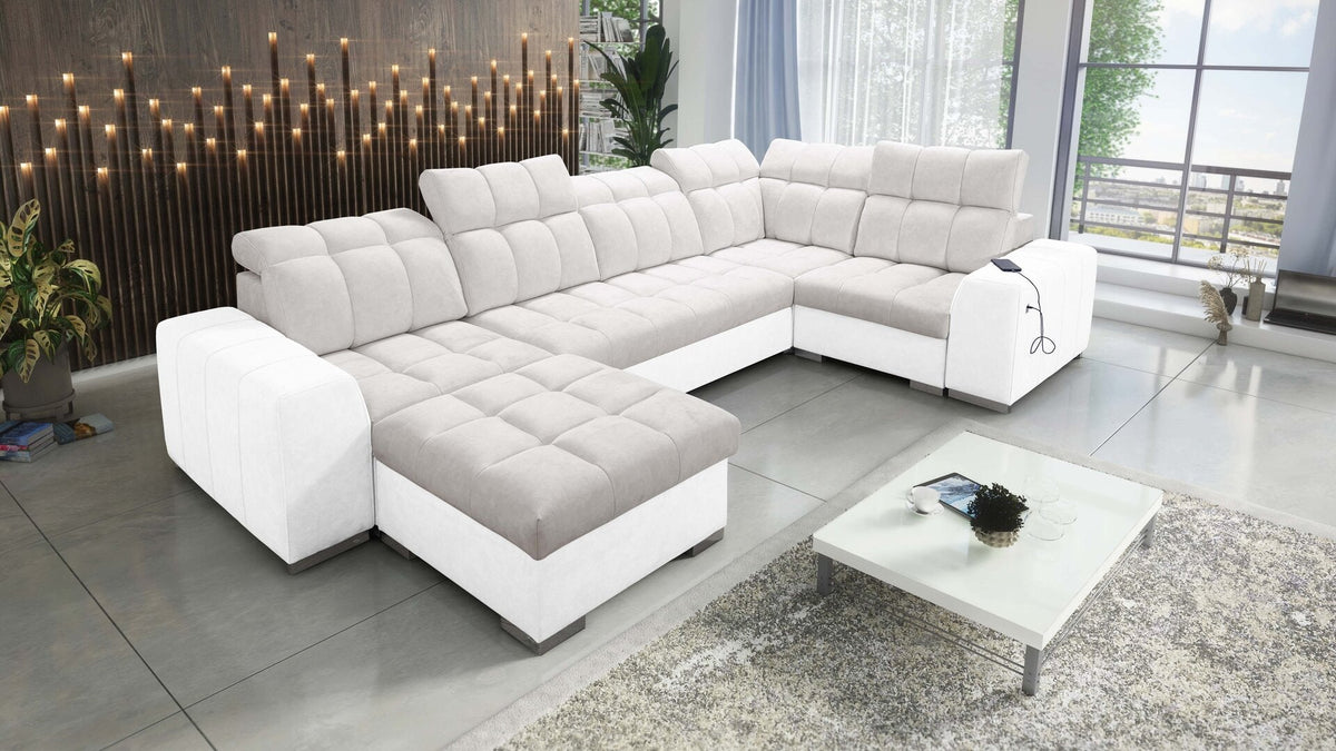 U-shaped Prisma IV corner sofa bed – eco-leather, left-hand