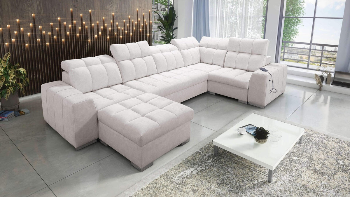 U-shaped Prisma IV corner sofa bed, USB port – left-hand